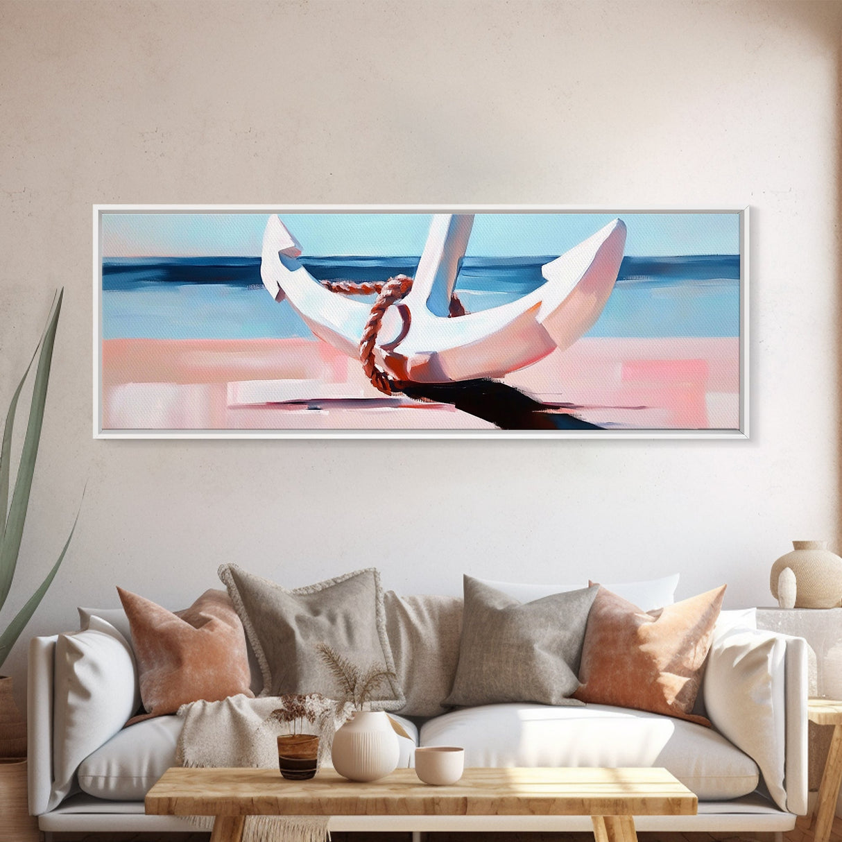 Nautical Anchor, Beach House Art, Coastal Decor, Framed Canvas Print, Ocean Wall Art, Minimalist Seascape, Sailor Aesthetic, Living Room