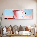 Enamel Mug Painting, Rustic Kitchen Art, Pastel Coffee Print, Still Life, Large Canvas Print, Modern Home Decor, Cozy Wall Art