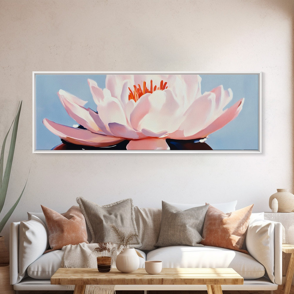 Lotus Flower, Pink Petals, Zen Botanical, Tranquil Nature Art, Meditation Space Decor, Canvas Print, Bathroom Wall Art, Modern Floral