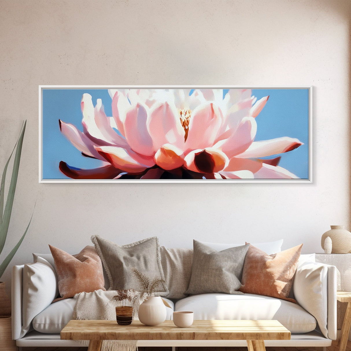 Pink Lotus, Floral Wall Art, Elegant Home Decor, Framed Canvas Print, Feminine Aesthetic, Botanical Art, Water Lily Painting