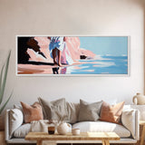 Woman Walking, Elegant Art, Coastal Chic, Bedroom Wall Art, Fashion Illustration, Soft Pastel Tones, Framed Canvas Print, Feminine Decor
