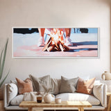 Campfire Scene, Autumn Night Art, Outdoor Adventure, Canvas Print, Rustic Home Decor, Cozy Warmth, Minimalist Fire Painting
