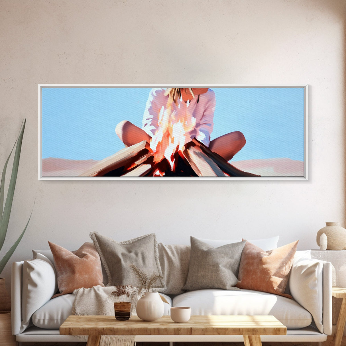 Bonfire Moment, Autumn Night Scene, Outdoor Living Art, Canvas Print, Warm Cozy Decor, Minimalist Fire Painting, Boho Aesthetic