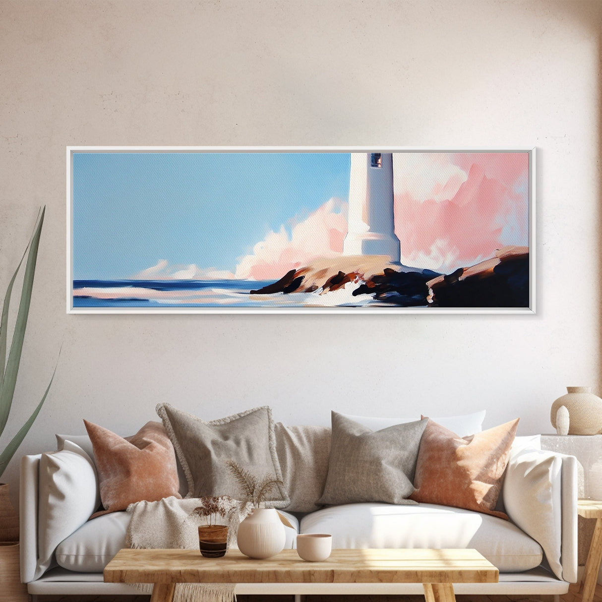 Lighthouse, Coastal Wall Art, Nautical Decor, Ocean View, Framed Canvas Print, Beach House Art, Minimalist Art, Bedroom Wall Art