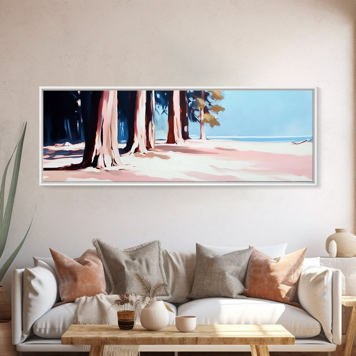 Tranquil Forest, Coastal Landscape, Minimalist Wall Art, Framed Canvas Print, Nature Decor, Beach House Wall Art, Boho Aesthetic