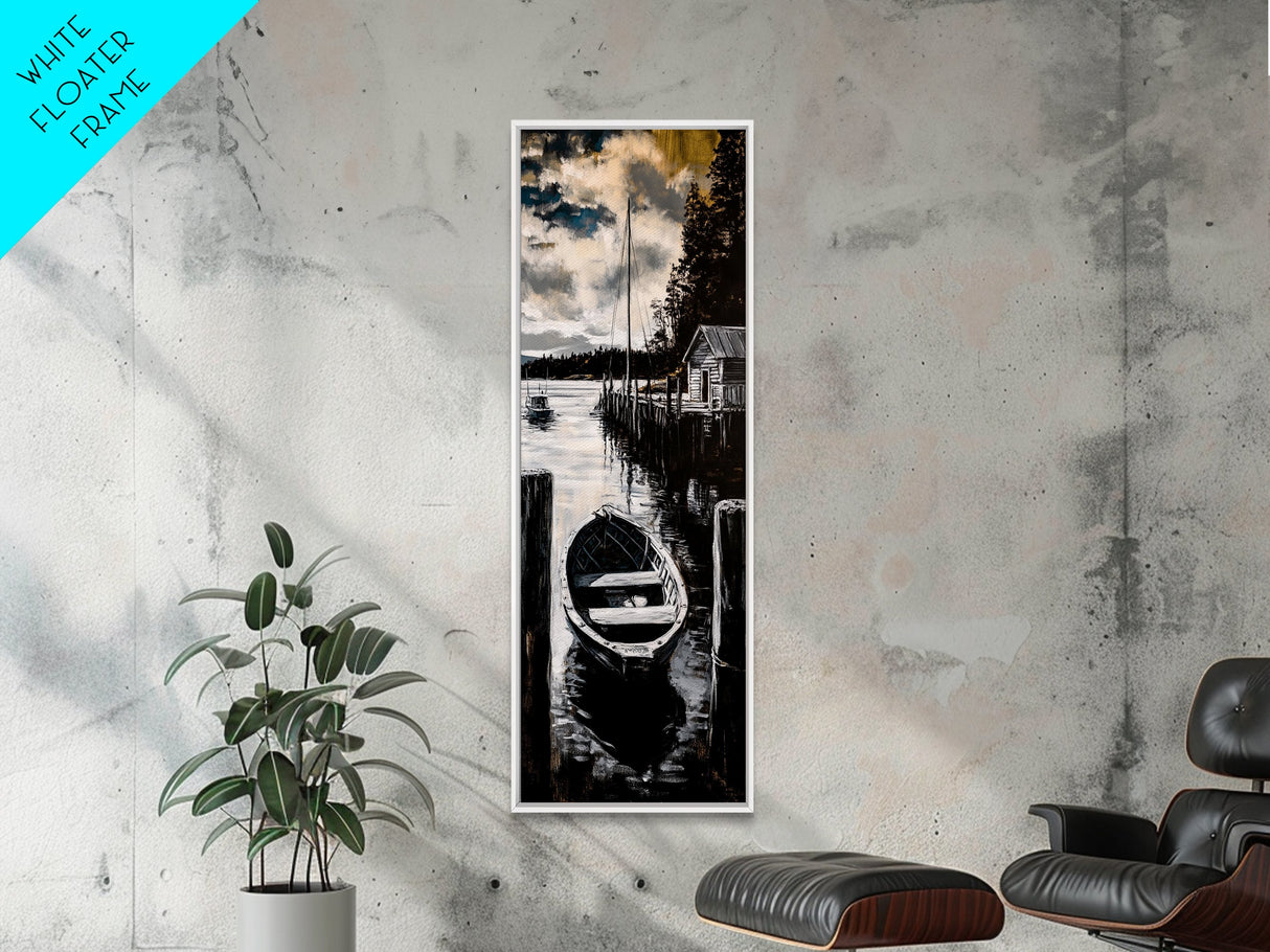 Rustic Dock, Lake House Art, Black and White Landscape, Canvas Print, Nautical Home Decor, Cabin Wall Art, Living Room Artwork