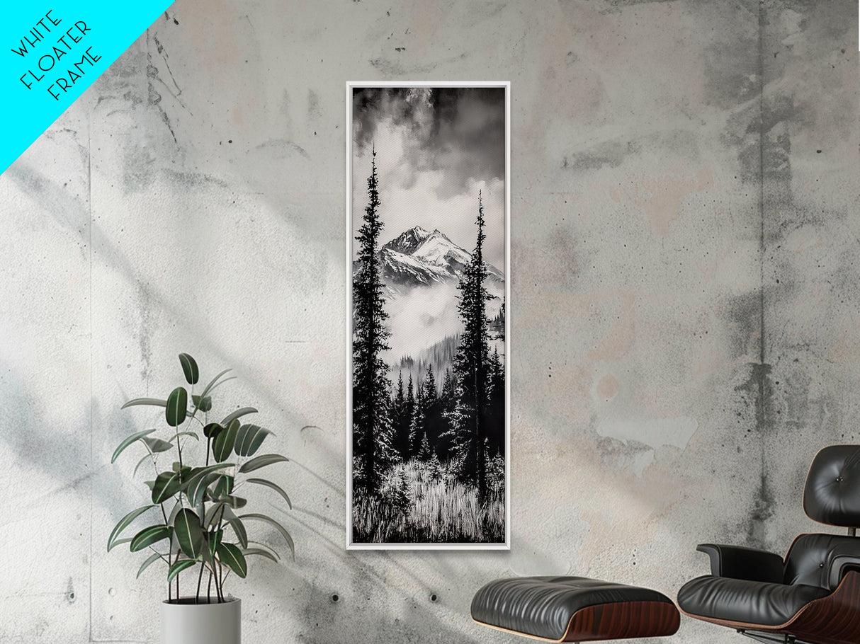 Snowy Mountains, Black and White, Misty Pines, Canvas Print, Winter Wall Art, Nature Photography, Lodge Decor, Cabin Wall Art