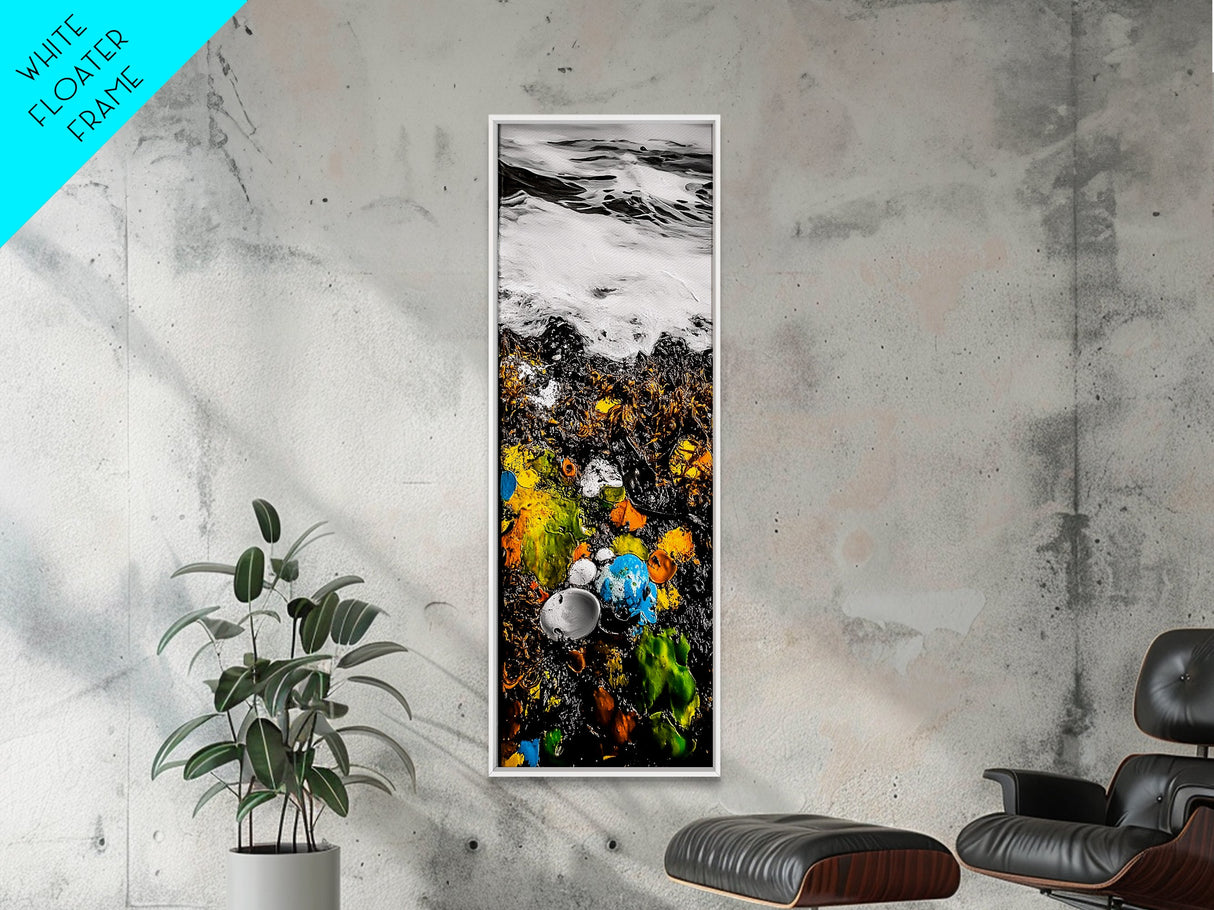 Ocean Waves, Rocky Shore, Vibrant Beach, Framed Canvas Print, Coastal Home Decor, Nautical Art, Abstract Seascape, Living Room Wall Art