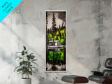 Forest Reflection, Cabin On Water, Tranquil Nature Scene, Woodsy Home Decor, Green Wall Art, Peaceful Landscape, Framed Canvas Print