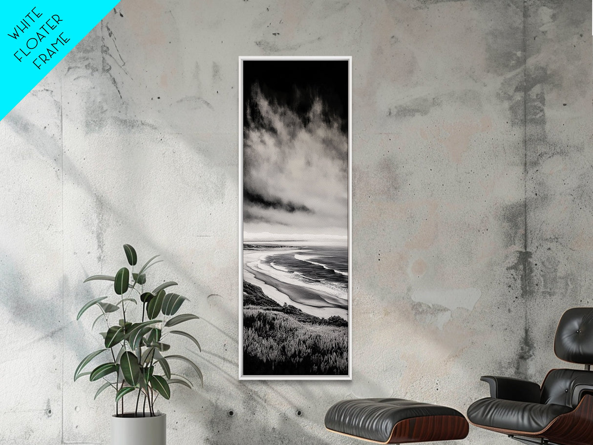 Monochrome Beach, Minimalist Seascape, Black And White Photography, Coastal Wall Art, Tranquil Shoreline, Modern Decor, Canvas Print