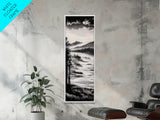 Misty Mountain Coast, Black and White Landscape Art, Modern Wall Decor, Framed Canvas Print, Minimalist Nature Art, Bedroom Wall Art