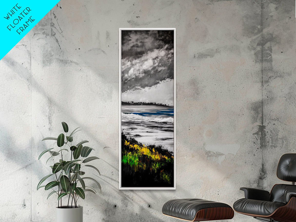 Coastal Horizon, Abstract Seascape Painting, Beach Wall Art, Framed Canvas Print, Office Decor, Ocean Waves Artwork, Living Room Art