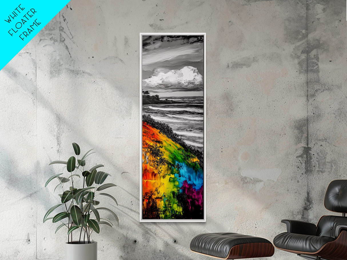 Vibrant Hillside, Ocean Coastline, Bold Color Landscape, Modern Impressionism, Unique Home Decor, Framed Canvas Print