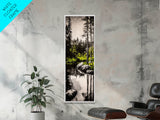 Tranquil River, Black White Nature, Reflective Water Scene, Forest Wall Decor, Rustic Landscape, Living Room Art, Framed Canvas Print