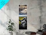 Stormy Landscape, Dramatic Sky Art, Moody Coastal Painting, Canvas Print, Nature Inspired Art, Dark Blue Wall Decor, Living Room Art