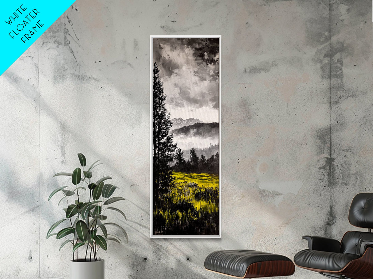 Mountain Mist, Moody Landscape, Foggy Forest Scene, Nature Inspired Art, Framed Canvas Print, Adventure Decor, Living Room Wall Art