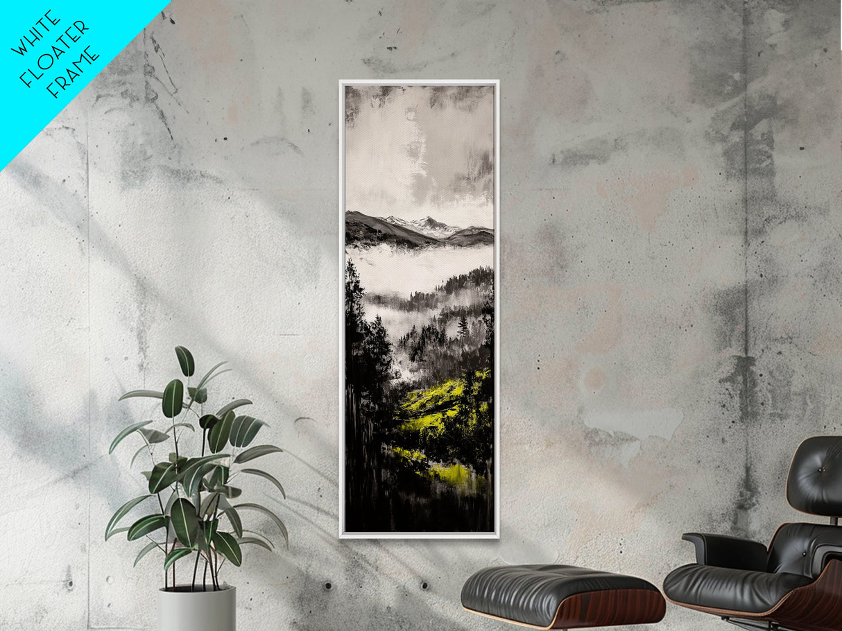 Misty Peaks, Mountain View, Landscape Art, Wilderness Wall Art, Framed Canvas Print, Cabin Decor, Outdoor Enthusiast Gift, Nature Scene