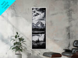 Teton Mountains, Framed Canvas Print, National Park Art, Rustic Cabin Decor, Wilderness Landscape, Black and White Art, Office Decor