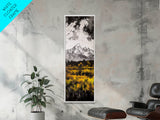 Snowy Peaks, Fall Meadow, Framed Canvas Print, Rustic Landscape Art, Mountain Decor, Cozy Cabin Art, Nature Art, Dining Room Decor