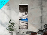 Mountain Lake, Blue Water, Canvas Print, Winter Landscape, Coastal Wall Decor, Rustic Home Art, Minimalist Nature Art, Office Wall Art