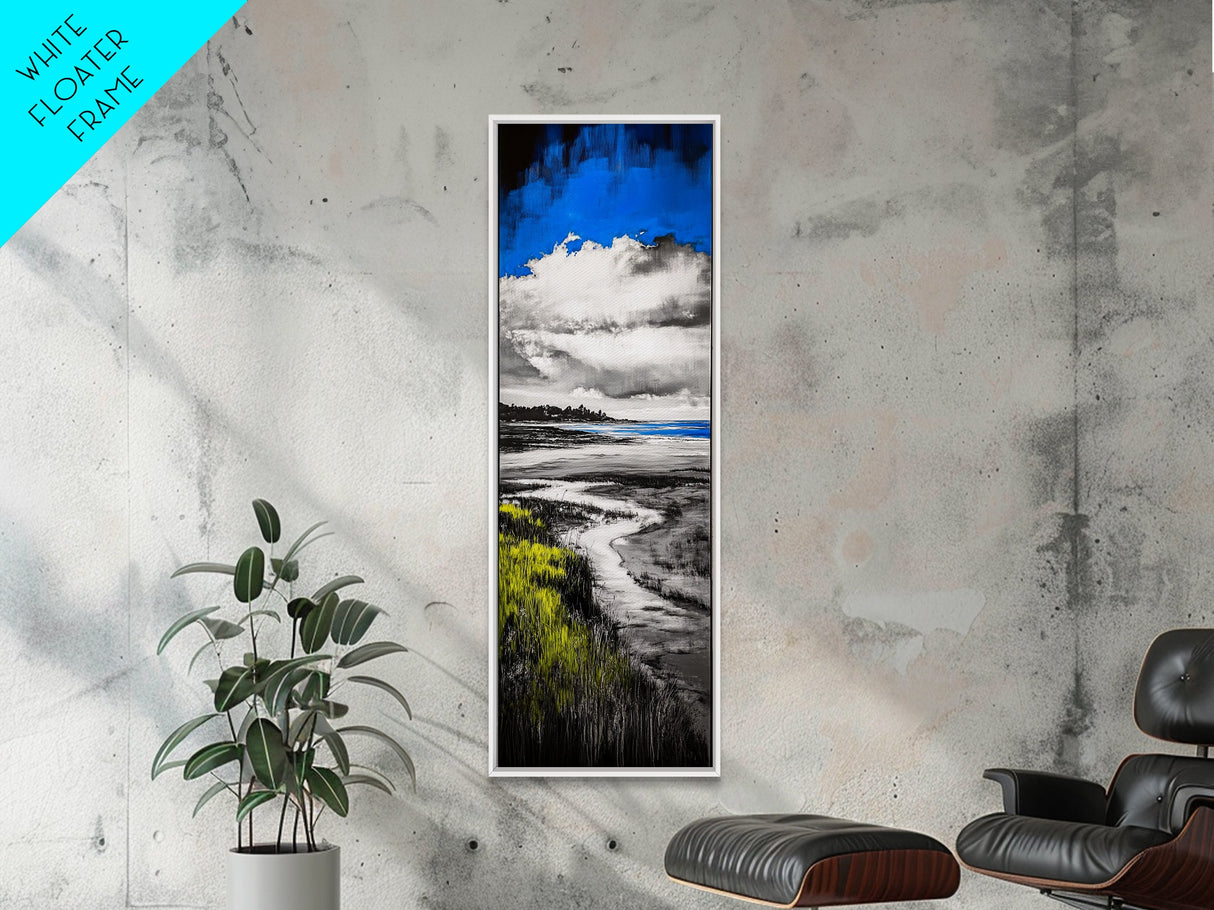 Coastal Marsh, Blue Sky, Canvas Print, Beach House Art, Minimalist Seascape, Ocean Decor, Nature Inspired Artwork, Living Room Art