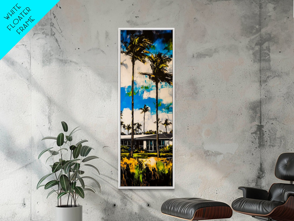 Modern Tropical Home Painting, Palm Trees Wall Art, Coastal Beach House Decor, Vibrant Blue and Green Art, Summer Wall Art, Canvas Print