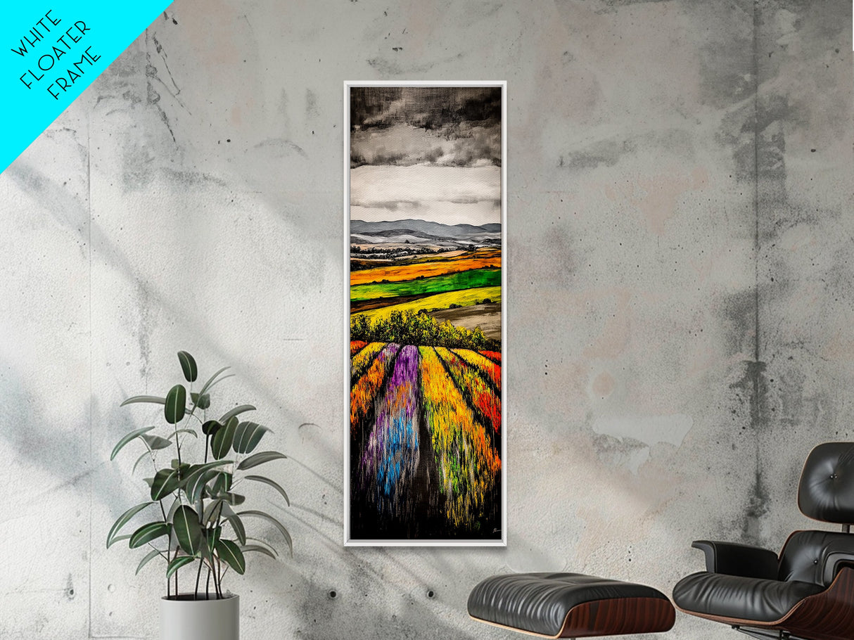 Vibrant Field Landscape, Autumn Farm Painting, Rustic Countryside Decor, Farmhouse Wall Art, Nature Artwork, Framed Canvas Print
