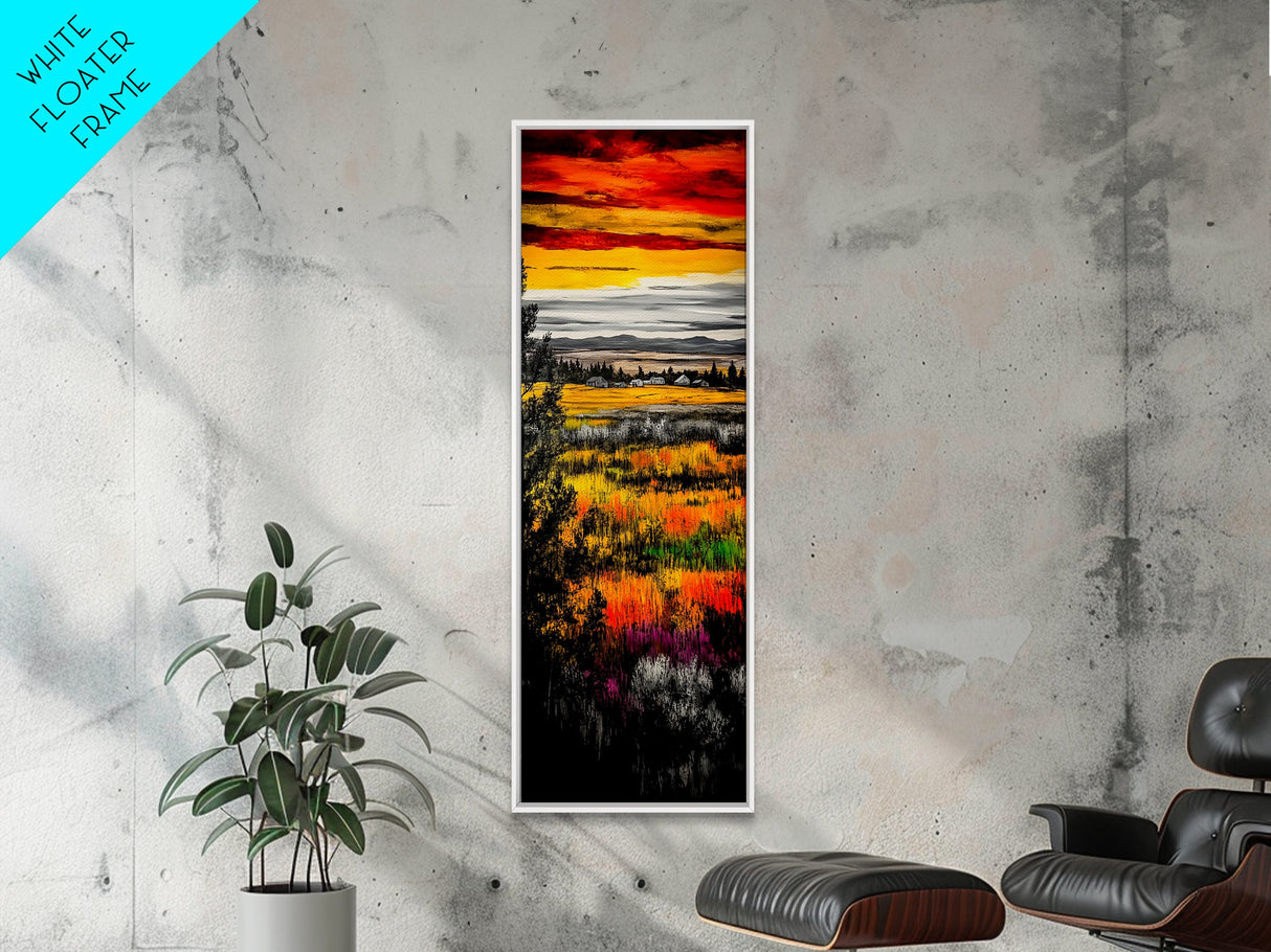 Autumn Fields, Sunset Painting, Warm Colors, Rustic Decor, Framed Canvas Print, Farmhouse Wall Art, Nature Inspired, Cozy Home Art