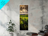 Stormy Sky, Open Fields, Nature Painting, Moody Art, Framed Canvas Print, Minimalist Landscape, Living Room Wall Art, Neutral Color Palette