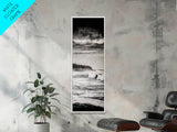 Stormy Waves, Ocean Landscape, Black and White, Framed Canvas Print, Coastal Wall Art, Modern Office Decor, Minimalist Seascape Painting