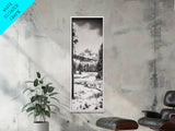 Winter Landscape, Snowy Mountains, Canvas Print, Black and White Photography, Rustic Home Decor, Cozy Cabin Wall Art, Nature Photography