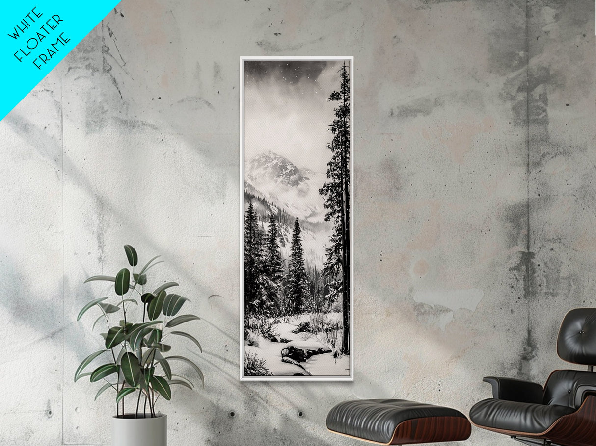 Snowfall Forest, Framed Canvas Print, Winter Scene, Nature Lover Gift, Minimalist Home Decor, Monochrome Art, Living Room Artwork