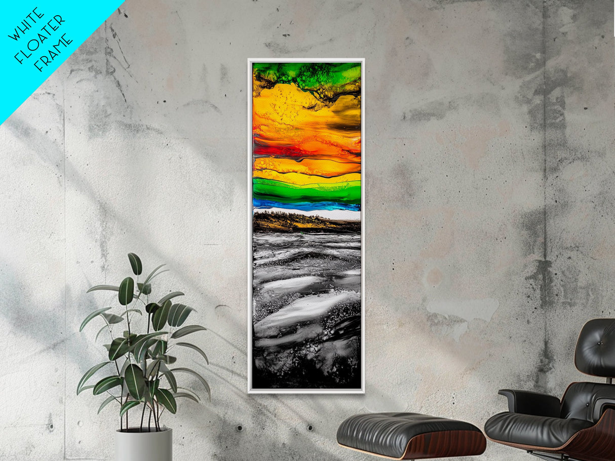 Vibrant, Sunset, Beach, Framed Canvas Print, Colorful Seascape, Tropical Wall Art, Sunset Painting, Living Room Decor, Ocean Art