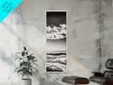 Coastal Waves, Black and White, Green Wave, Framed Canvas Print, Modern Beach Wall Art, Minimalist Ocean Decor, Living Room Art