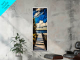 Serene Dock, Lake View, Blue and Gold, Canvas Print, Peaceful Nature Scene, Rustic Wall Art, Cabin Decor, Living Room Artwork