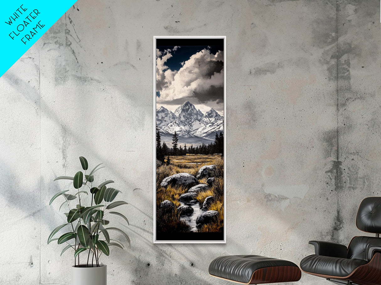 Snowy Mountains, Dramatic Sky, Wilderness Scene, Framed Canvas Print, Rustic Wall Art, Cabin Decor, Nature Inspired Artwork