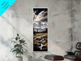 Snowy Mountains, Dramatic Sky, Wilderness Scene, Framed Canvas Print, Rustic Wall Art, Cabin Decor, Nature Inspired Artwork