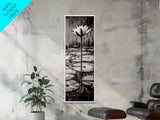 Lotus Bloom, Black and White, Water Lily, Zen Artwork, Framed Canvas Print, Botanical Wall Art, Nature Decor, Serene Living Space