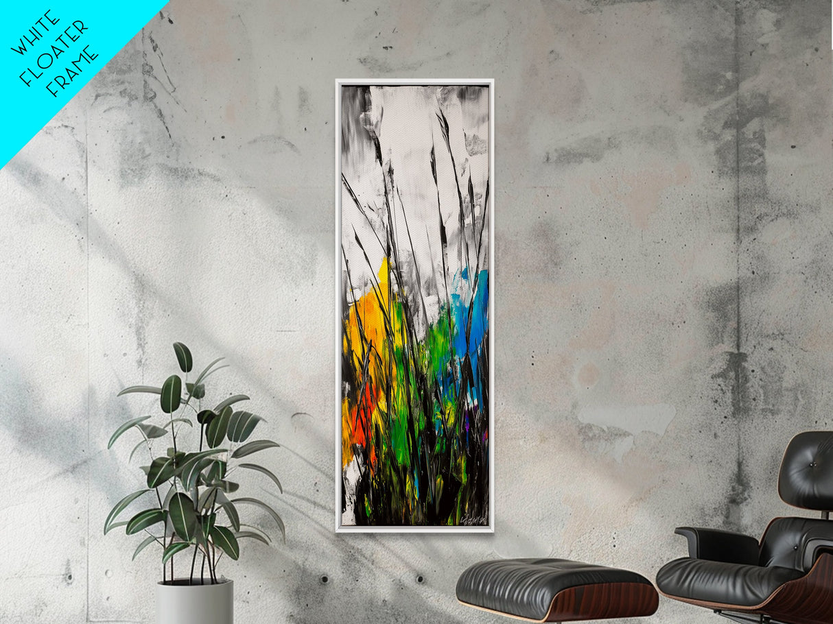 Wild Grasses, Abstract Landscape, Nature Inspired, Vibrant Color, Framed Canvas Print, Modern Boho Art, Bedroom Wall Decor
