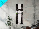 Modern Abstract, Minimalist Art, Textured Black White, Canvas Print, Contemporary Home Decor, Green Accent, Geometric Wall Art