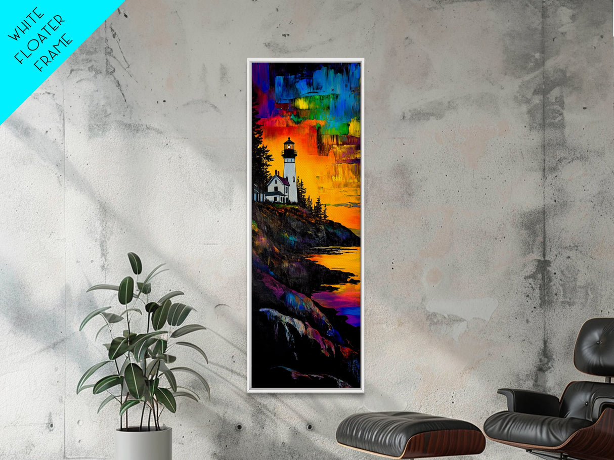 Lighthouse Sunset, Coastal Landscape, Nautical Art, Canvas Print, Colorful Seascape, Ocean Wall Art, Beach House Decor, Vibrant Wall Art