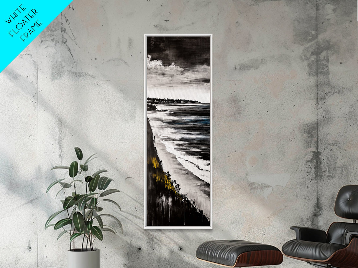 Monochrome Coast, Black and White Seascape, Framed Canvas Print, Beach House Art, Minimalist Landscape, Living Room Wall Art