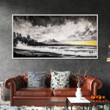 Stormy Ocean, Mountain View, Dramatic Landscape, Coastal Art, Black and White, Framed Canvas Print, Modern Wall Art, Office Decor