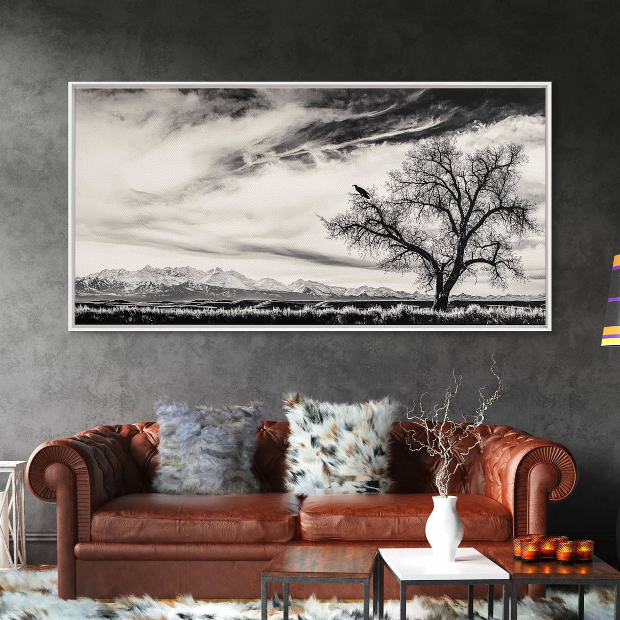 Lone Tree, Monochrome Landscape, Dramatic Sky, Framed Canvas Print, Moody Wall Art, Nature Scene, Modern Rustic Decor, Entryway Wall Art