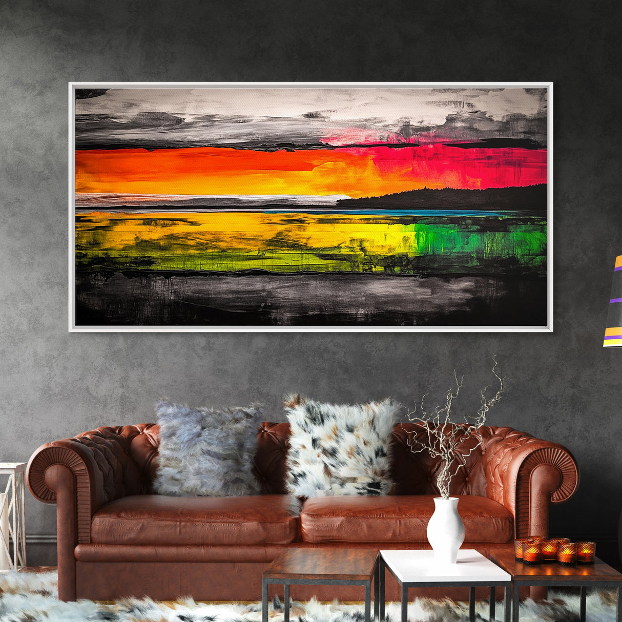 Sunset Reflections, Colorful Abstract, Ocean View, Framed Canvas Print, Vibrant Landscape Art, Large Wall Art, Modern Decor, Bedroom Art