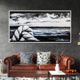 Nautical Art, Coastal Rope, Black and White, Framed Canvas Print, Beach House Decor, Minimalist Wall Art, Modern Ocean Painting