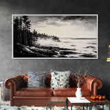 Foggy Coast, Misty Landscape Art, Black and White Wall Art, Canvas Print, Nature Wall Art, Cabin Decor, Moody Art