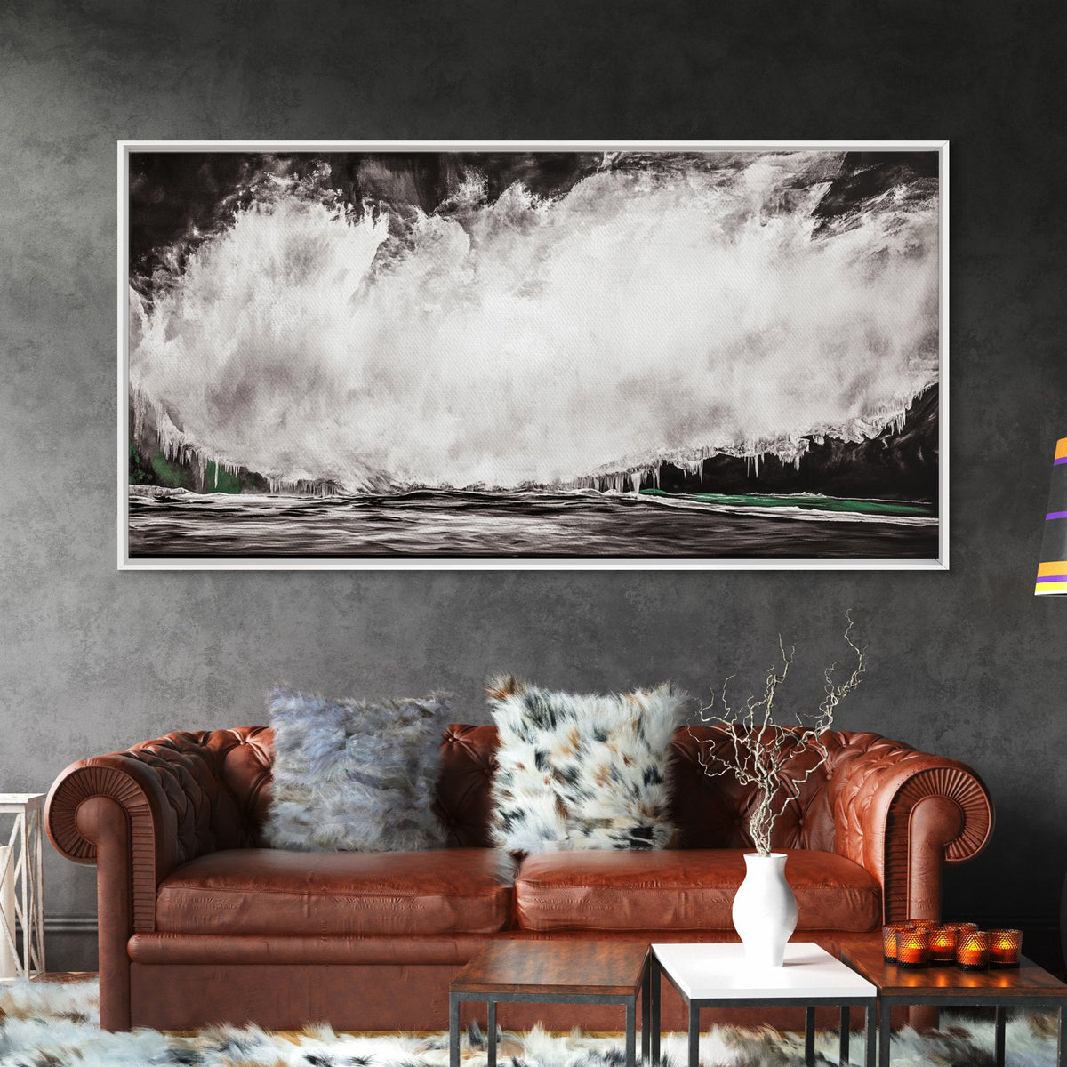 Abstract Waterfall Art, Black and White Canvas Print, Modern Wall Decor, Nature Inspired Artwork, Living Room Art, Minimalist Painting