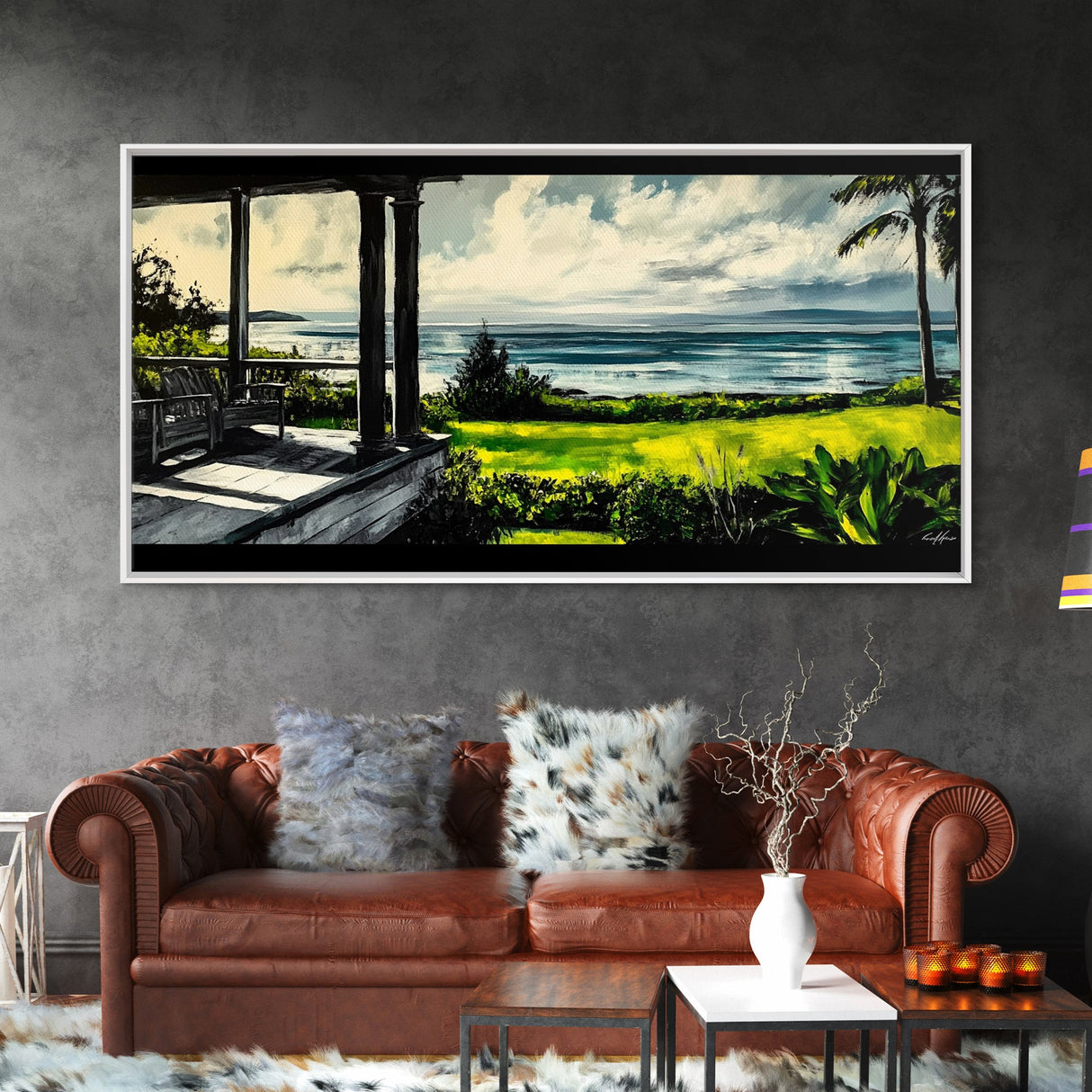 Tropical Beach View, Ocean Canvas Print, Relaxing Coastal Painting, Serene Landscape Wall Art, Living Room Decor, Framed Canvas Print