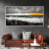 Storm Lighthouse, Ocean, Waves, Framed Canvas Print, Moody Coastal Art, Nautical Wall Decor, Minimalist Beach Art, Dramatic Seascape Art